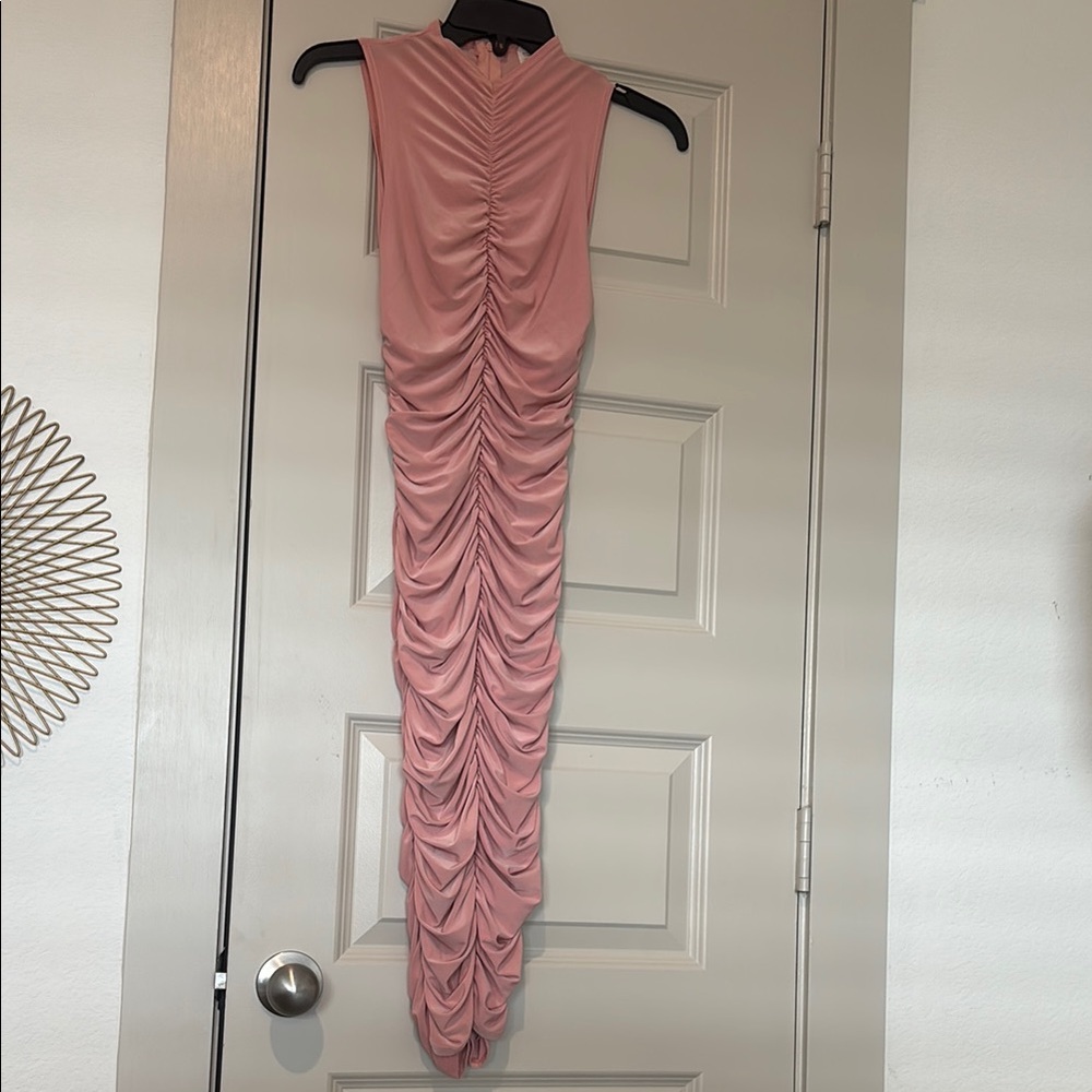 Elegant Pink Ruched Sleeveless Dress